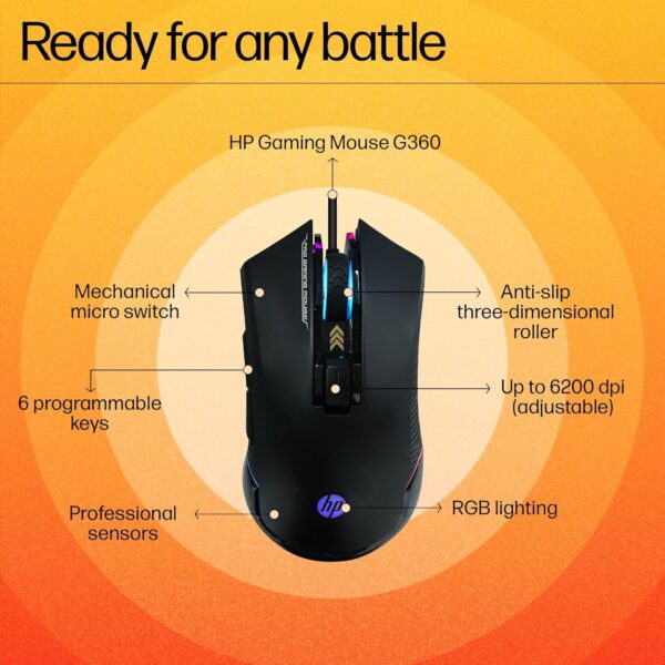 HP G360 RGB Backlighting USB Wired Gaming Mouse 4QM92AA - Image 2