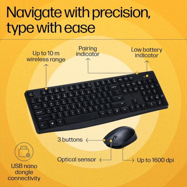 HP CS10 Wireless Keyboard Mouse Combo ‎7YA13PA - Image 2